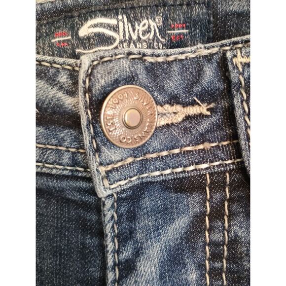 Silver Jeans Women's Blue 28x31 Suki High Slim Boot Cut Fluid Stretch Distressed - Picture 5 of 16